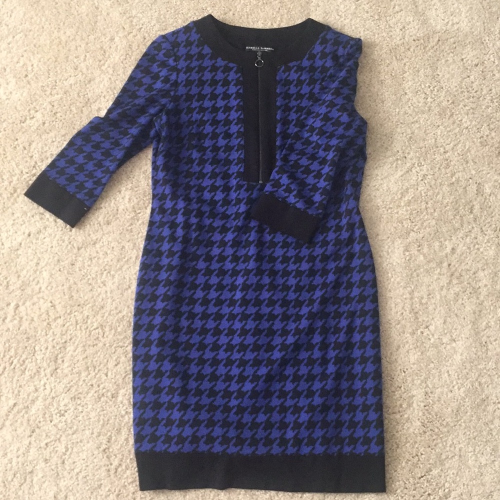 Blue and black houndstooth print dress